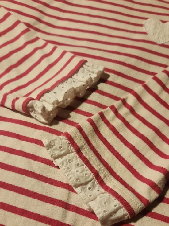 Talbots Pink and White Striped Long Sleeve Top with Heart Applique - Picture 3 of 6